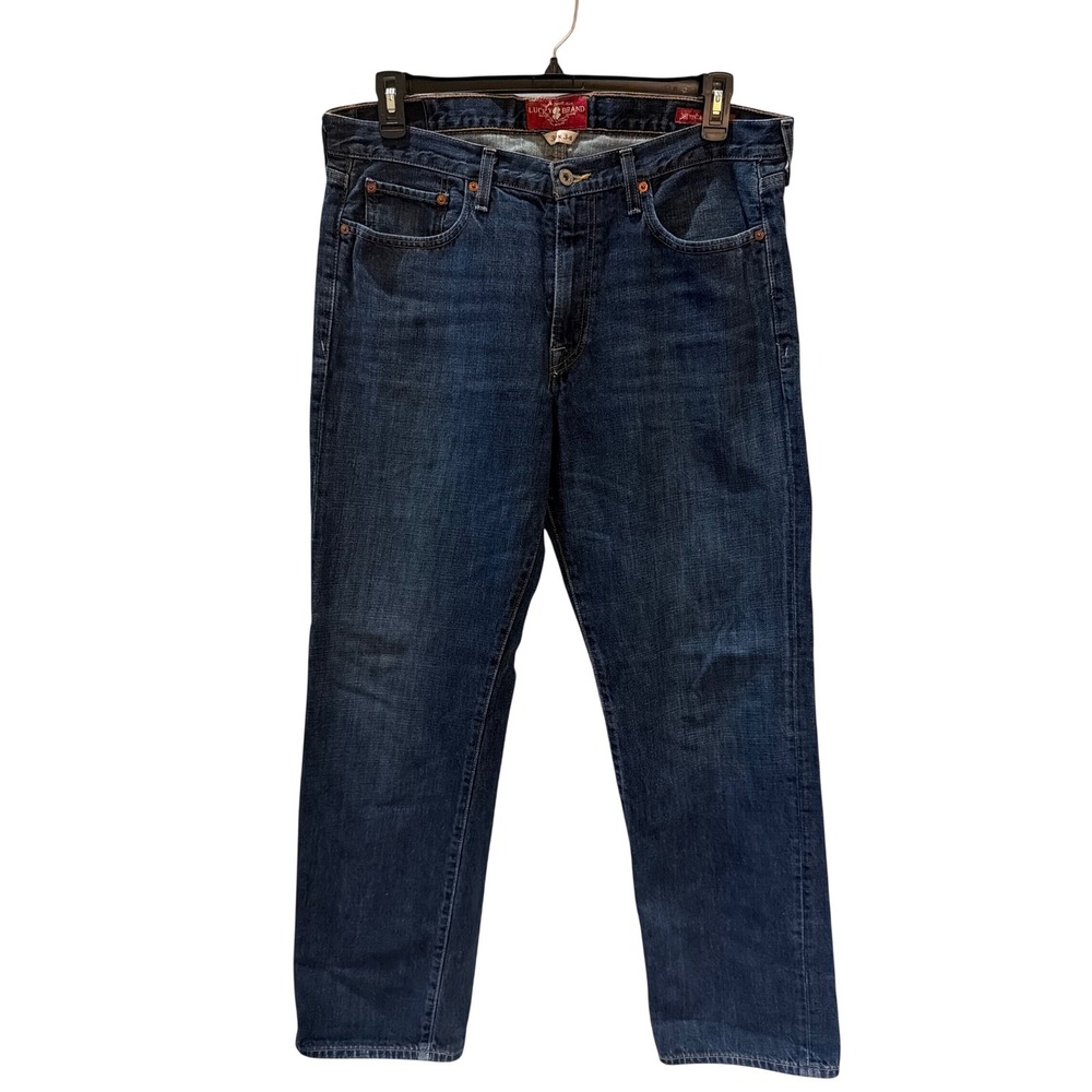 Lucky Brand 363 Vintage Straight Jeans Mens 36x34 Dark Wash Blue Denim see photo